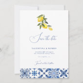 ブルー地中海のシトラスの結婚式は日付を保存 招待状 (正面)