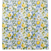 ブルー地中海のタイルとレモン シャワーカーテン (正面)