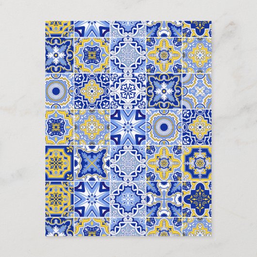 ブルー地中海のタイルと柑橘類結婚詳細 エンクロージャーカード (裏面)