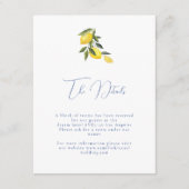 ブルー地中海のタイルと柑橘類結婚詳細 エンクロージャーカード (正面)