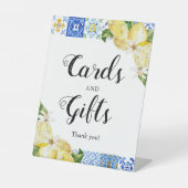 ブルー地中海のタイルのレモンのカードとギフトサイン 台座サイン (正面)