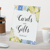 ブルー地中海のタイルのレモンのカードとギフトサイン 台座サイン (インサイチュ)