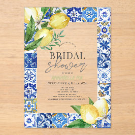 ブルー地中海のタイルシトラスレモンブライダルシャワー アクリル招待状