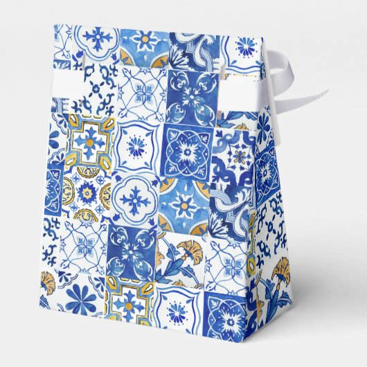 ブルー地中海のタイルシトラスレモンブライダルシャワー フェイバーボックス (裏面サイド)