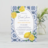 ブルー地中海のタイルシトラスレモンブライダルシャワー 招待状 (スタンド正面)