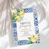 ブルー地中海のタイルシトラスレモンブライダルシャワー 招待状
