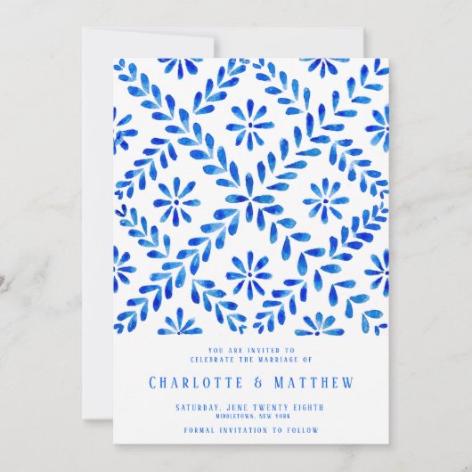 ブルー地中海のタイルビーチサマー結婚ズ セーブザデート (正面)