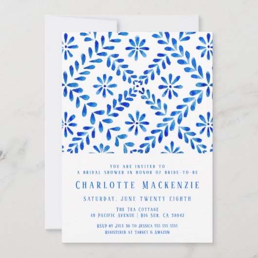 ブルー地中海のタイルビーチ夏ブライダルシャワー セーブザデート (正面)