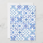 ブルー地中海のタイルピンクフローラブライダルシャワー 招待状 (裏面)