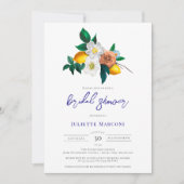 ブルー地中海のタイルフローラレモンブライダルシャワー 招待状 (正面)