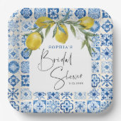 ブルー地中海のタイルブライダルシャワー紙プレート ペーパープレート (正面)