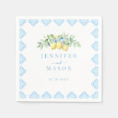 ブルー地中海のタイルレモイタリアンン結婚ズ スタンダードカクテルナプキン (正面)