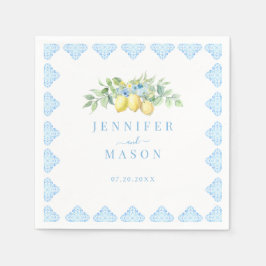 ブルー地中海のタイルレモイタリアンン結婚ズ スタンダードカクテルナプキン