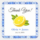 ブルー地中海のタイルレモンサンキュー結婚ズ スクエアシール (正面)