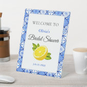 ブルー地中海のタイルレモンブライダルシャワーへようこそ 台座サイン (インサイチュ)