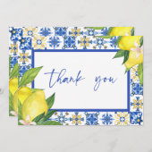 ブルー地中海のタイルレモンブライダルシャワー標識 サンキューカード (正面/裏面)