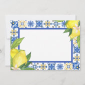ブルー地中海のタイルレモンブライダルシャワー標識 サンキューカード (裏面)