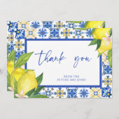 ブルー地中海のタイルレモンブライダルシャワー標識 サンキューカード (正面/裏面)