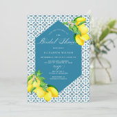 ブルー地中海のタイルレモンブライダルシャワー 招待状 (スタンド正面)