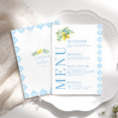 ブルー地中海のタイルレモン結婚のメニューカード エンクロージャーカード