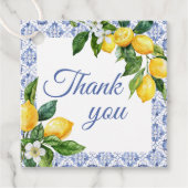 ブルー地中海のタイルレモン赤ちゃんシャワー感謝してい フェイバータグ (正面)