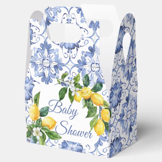 ブルー地中海のタイルレモン赤ちゃんシャワー フェイバーボックス (オープン)