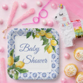 ブルー地中海のタイルレモン赤ちゃんシャワー ペーパープレート (パーティー)