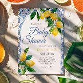 ブルー地中海のタイルレモン赤ちゃんシャワー 招待状