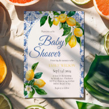 ブルー地中海のタイルレモン赤ちゃんシャワー