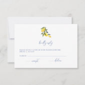 ブルー地中海のタイル&シトラスウェディングRSVPカード 出欠カード (正面)