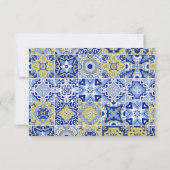 ブルー地中海のタイル&シトラスウェディングRSVPカード 出欠カード (裏面)