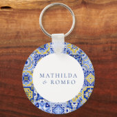 ブルー地中海のタイル&シトラス結婚ズ キーホルダー (正面)