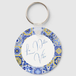 ブルー地中海のタイル&シトラス結婚ズ キーホルダー
