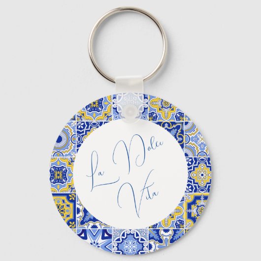 ブルー地中海のタイル&シトラス結婚ズ キーホルダー (正面)