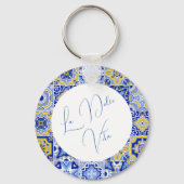 ブルー地中海のタイル&シトラス結婚ズ キーホルダー (裏面)