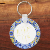 ブルー地中海のタイル&シトラス結婚ズ キーホルダー (正面)