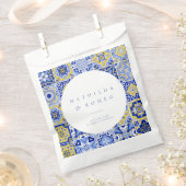 ブルー地中海のタイル&シトラス結婚式の引き出物バッグ フェイバーバッグ (クリップ留めされた状態)