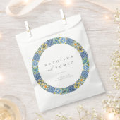 ブルー地中海のタイル&シトラス結婚式の引き出物バッグ フェイバーバッグ (クリップ留めされた状態)