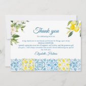 ブルー地中海のタイル&レモンブライダルシャワー サンキューカード (正面)