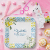 ブルー地中海のタイル&レモンブライダルシャワー ペーパープレート (パーティー)