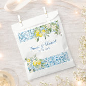 ブルー地中海のタイル&レモ結婚ン フェイバーバッグ (クリップ留めされた状態)