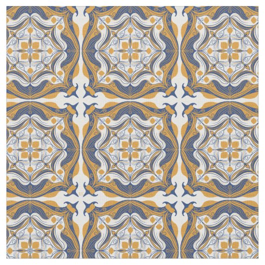 ブルー地中海のホワイトレモン ファブリック (クローズアップ)