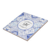 ブルー地中海のホワイトヴィンテージキッチンモノグラム タイル (側面)