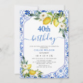 ブルー地中海のレモンポジターノ誕生日 招待状 (正面)