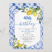 ブルー地中海のレモンポジターノ誕生日 招待状 (正面/裏面)