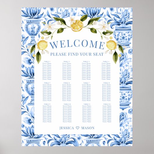 ブルー地中海のレ結婚モンのシーティングチャート ポスター (正面)
