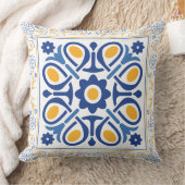 ブルー地中海の&金ゴールドフローラタイルクラシック クッション (ブランケット)