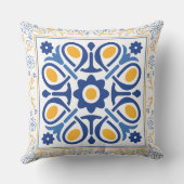 ブルー地中海の&金ゴールドフローラタイルクラシック クッション (裏面)
