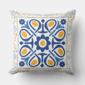 ブルー地中海の&金ゴールドフローラタイルクラシック クッション (正面)