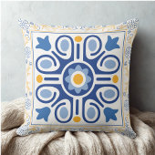 ブルー地中海の&金ゴールドフローラタイル装飾用クッション クッション